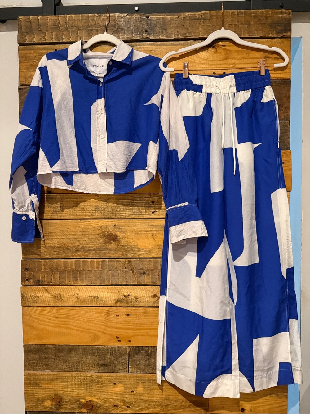 Frame Denim Blue and White Abstract Two-Piece Set